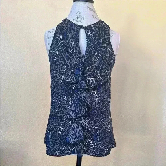 Parker Silk Sleeveless Print Top With Cascade Ruffle Medium New Without Tags ! - Picture 2 of 9